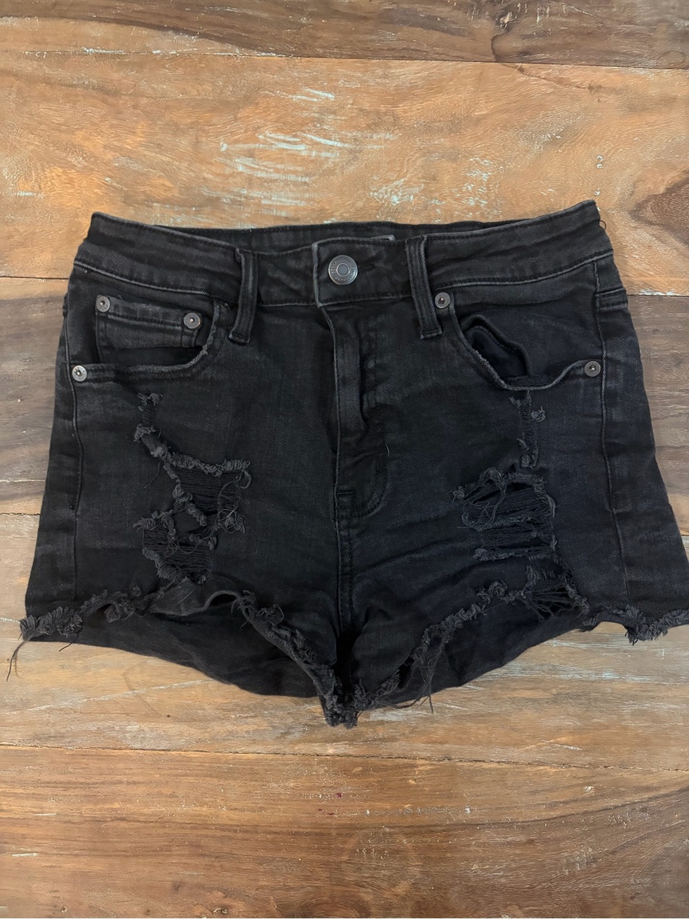 Aeropostale Black Ripped High-Rise Jean Shorts